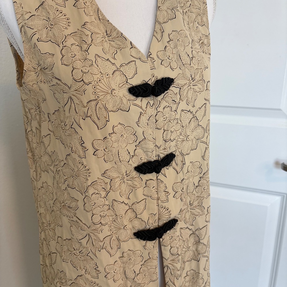 Vintage T Juniors Tan Floral Frog Toggle Longline Vest Duster Made in USA 9/10 - Picture 2 of 6